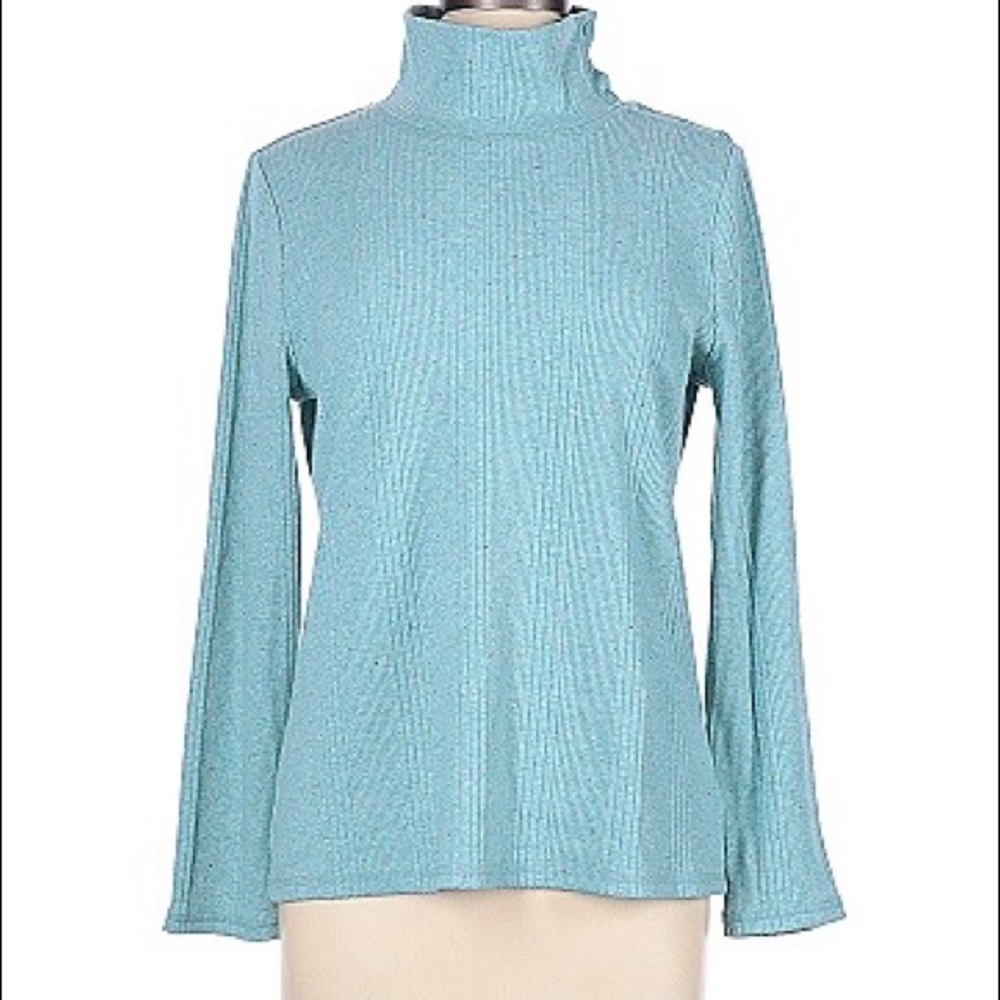 T by Talbots Teal Blue Turquoise Turtleneck Sweater Snap Shoulder Ribbed XL